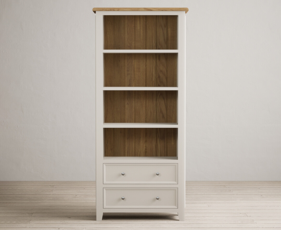 Product photograph of Weymouth Oak And Soft White Painted Tall Bookcase from Oak Furniture Superstore