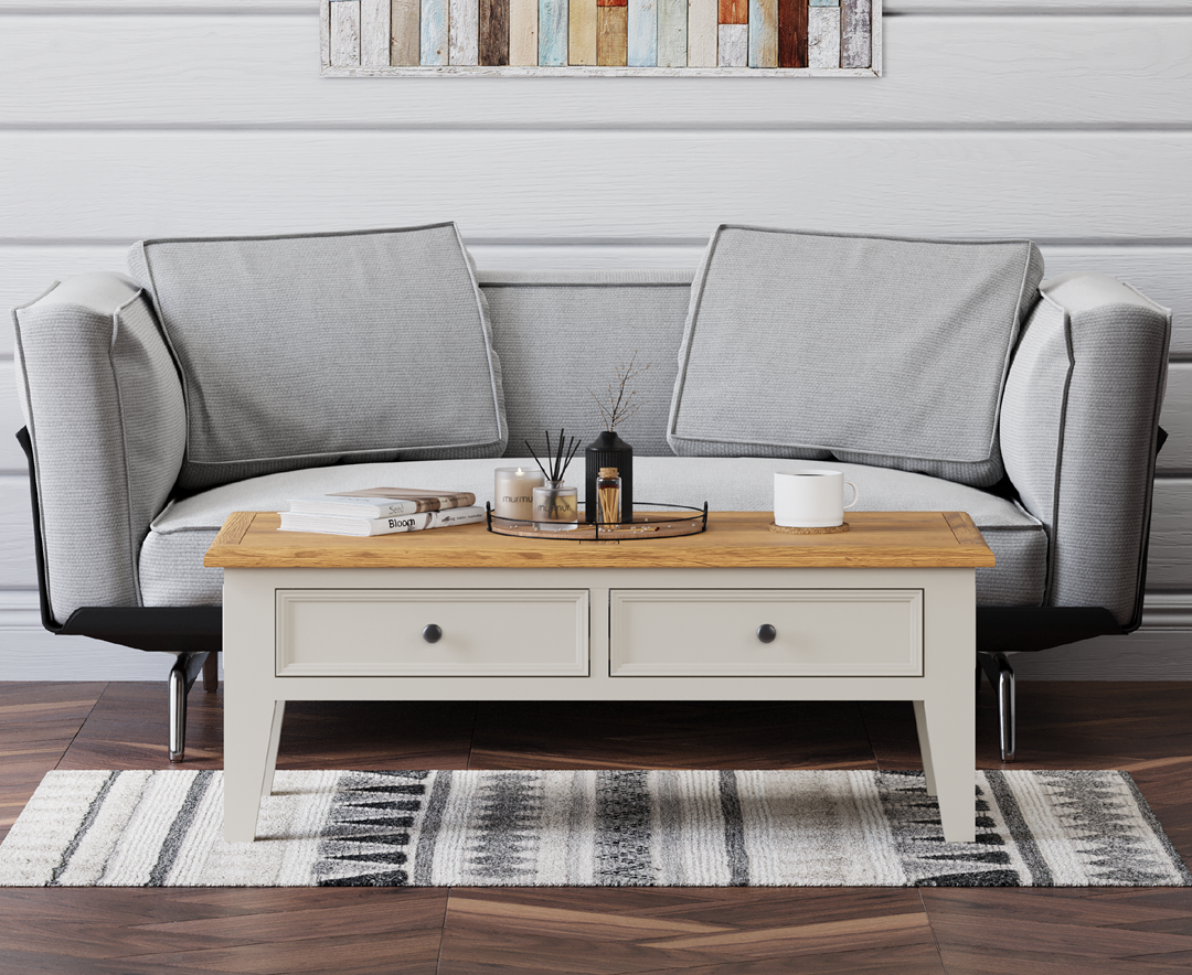 Product photograph of Weymouth Oak And Soft White Painted 4 Drawer Coffee Table from Oak Furniture Superstore
