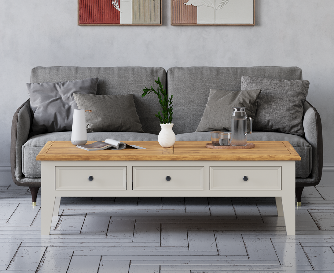 Weymouth Oak and Soft White Painted Extra Large 6 Drawer Coffee Table