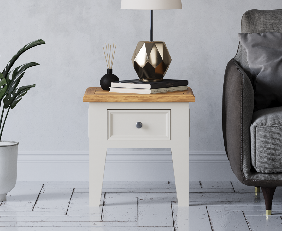 Weymouth Oak and Soft White Painted Lamp Table