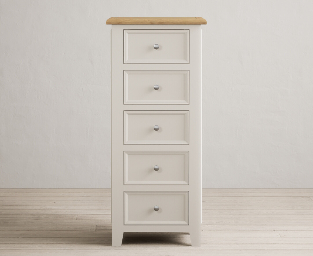 Product photograph of Weymouth Oak And Soft White Painted 5 Drawer Tallboy from Oak Furniture Superstore