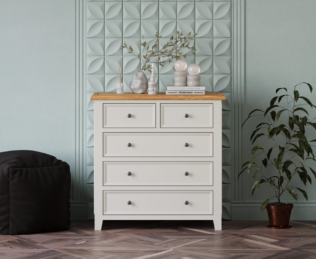 Weymouth Oak and Soft White Painted 2 Over 3 Chest of Drawers