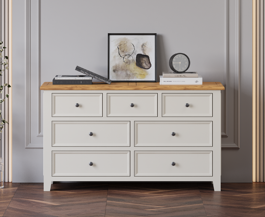 Weymouth Oak and Soft White Painted Wide Chest Of Drawers