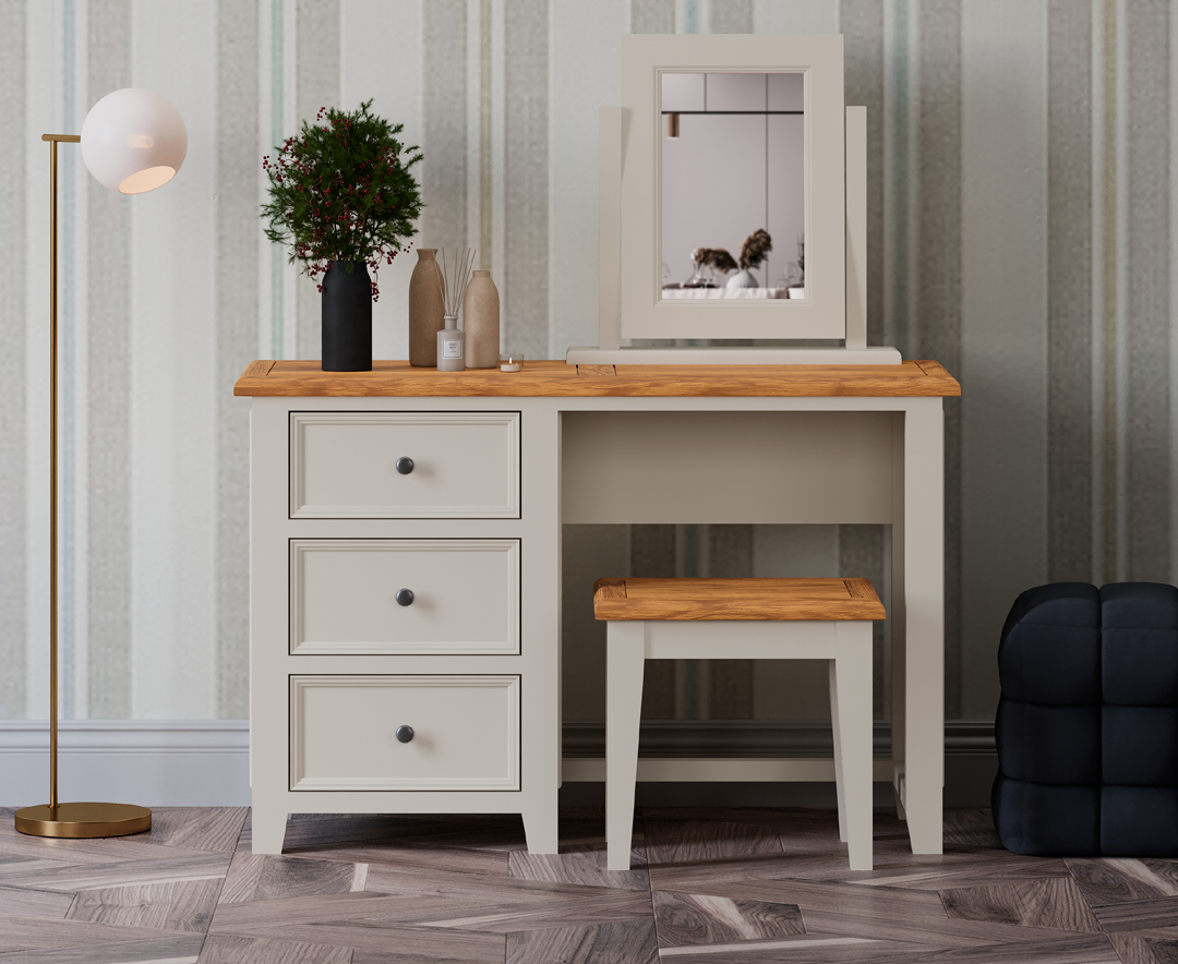 Product photograph of Weymouth Oak And Soft White Painted Dressing Table Set from Oak Furniture Superstore