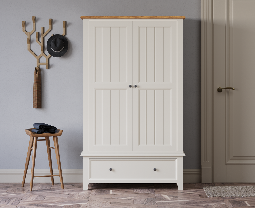 Weymouth Oak and Soft White Painted Double Wardrobe
