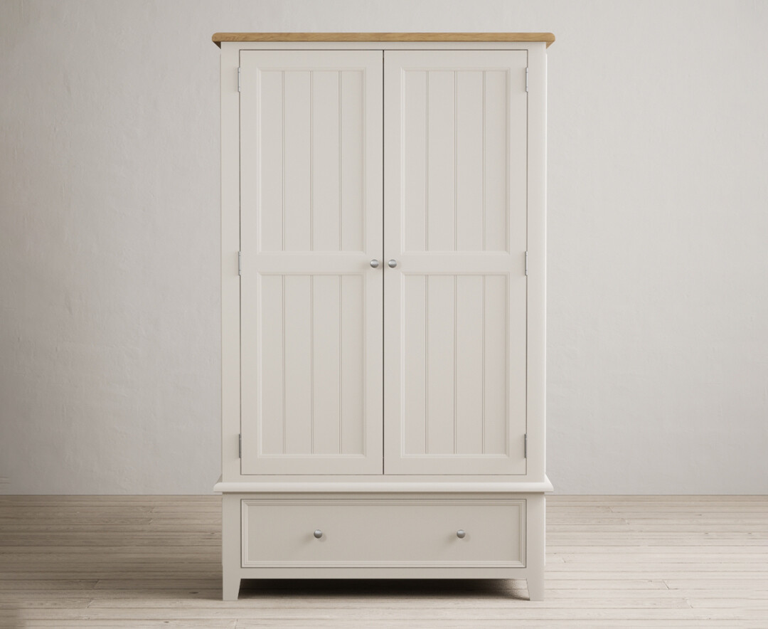 Product photograph of Weymouth Oak And Soft White Painted Double Wardrobe from Oak Furniture Superstore