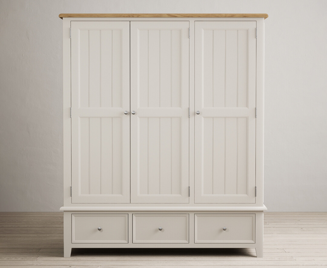 Product photograph of Weymouth Oak And Soft White Painted Triple Wardrobe from Oak Furniture Superstore