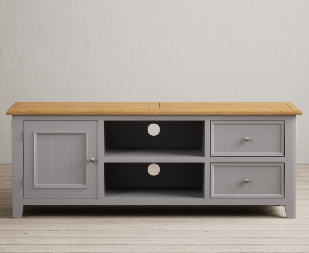 Weymouth Oak And Light Grey Painted Super Wide Tv Cabinet