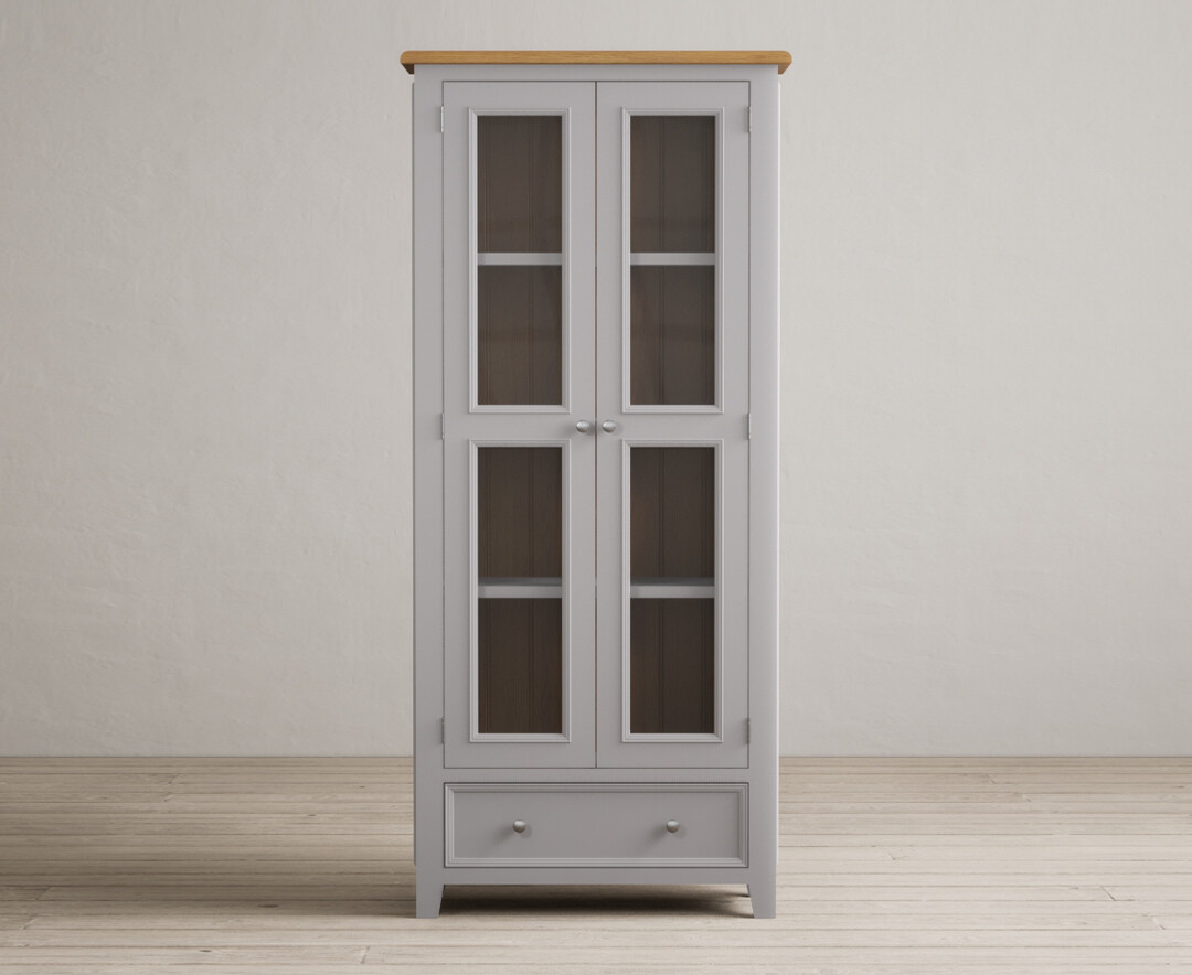 Product photograph of Weymouth Oak And Light Grey Painted Glazed Display Cabinet from Oak Furniture Superstore