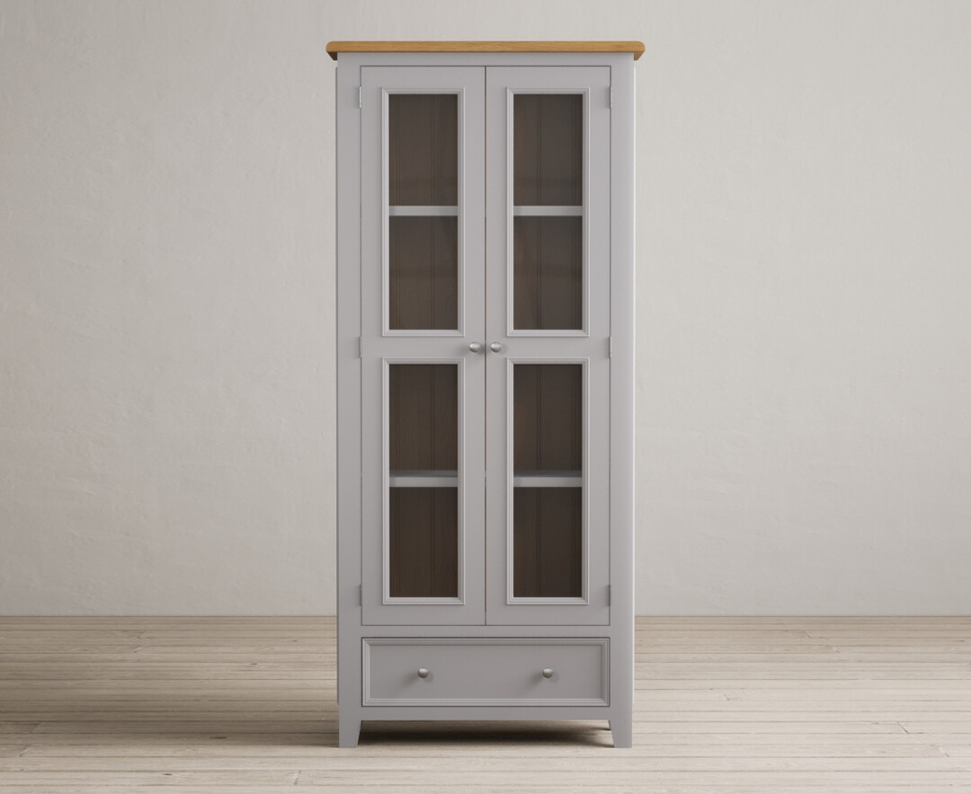 Weymouth Oak And Light Grey Painted Glazed Display Cabinet