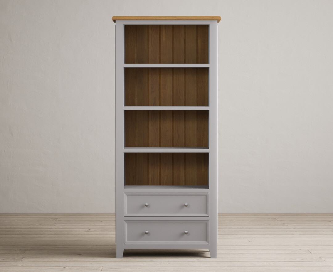 Product photograph of Weymouth Oak And Light Grey Painted Tall Bookcase from Oak Furniture Superstore