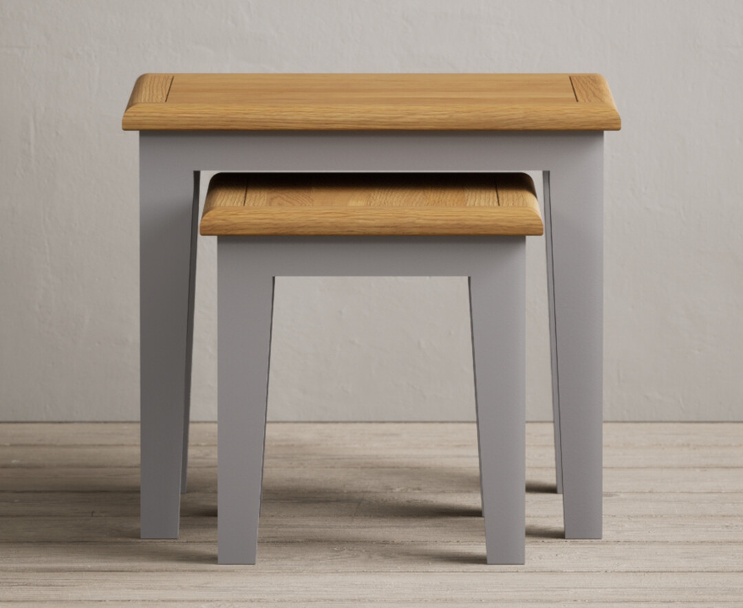 Product photograph of Weymouth Oak And Light Grey Painted Nest Of Tables from Oak Furniture Superstore