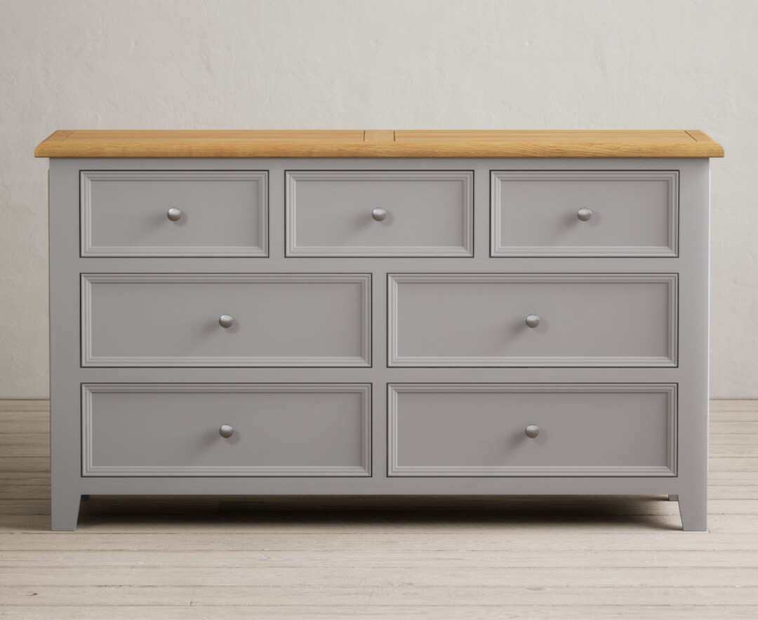 Product photograph of Weymouth Oak And Light Grey Painted Wide Chest Of Drawers from Oak Furniture Superstore