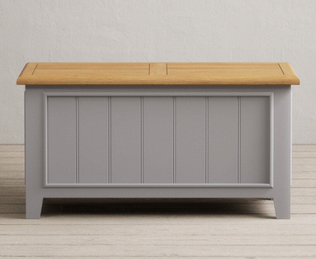 Product photograph of Weymouth Oak And Light Grey Painted Blanket Box from Oak Furniture Superstore