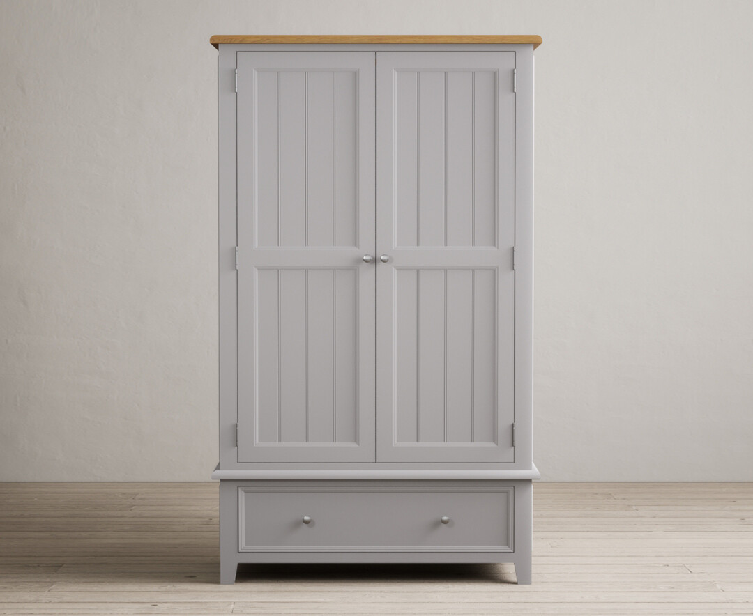 Product photograph of Weymouth Oak And Light Grey Painted Double Wardrobe from Oak Furniture Superstore
