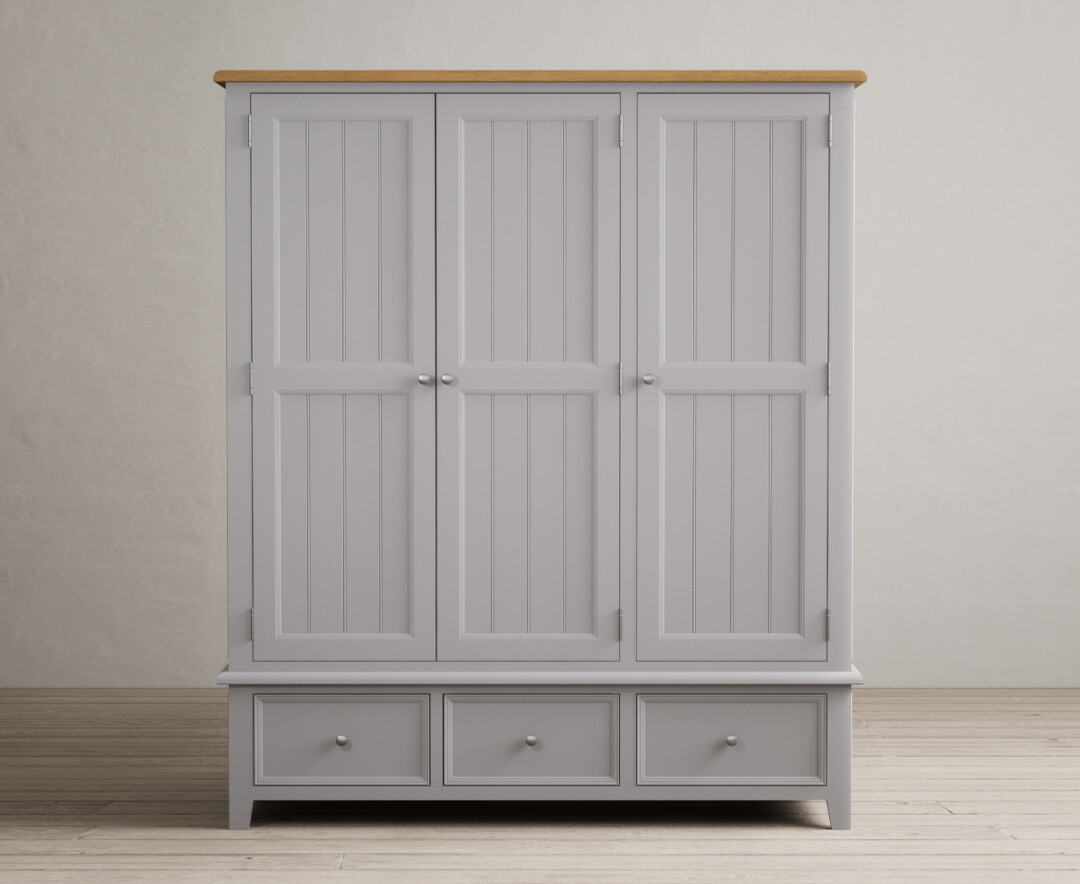 Product photograph of Weymouth Oak And Light Grey Painted Triple Wardrobe from Oak Furniture Superstore