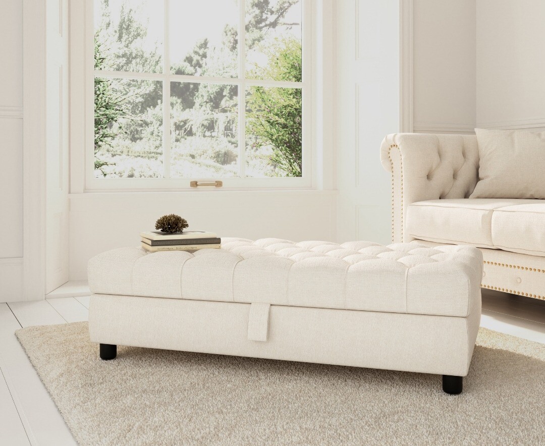 Product photograph of Mayfair Ivory Fabric Storage Footstool from Oak Furniture Superstore