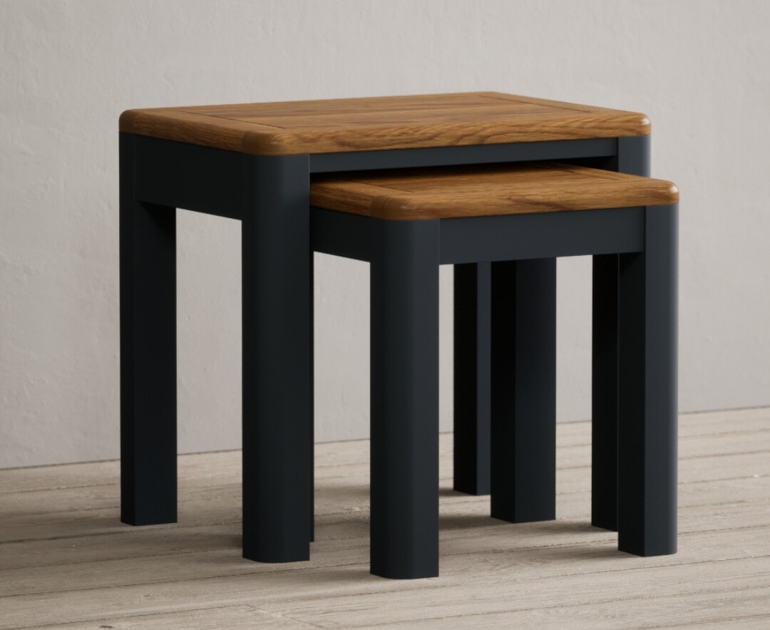 Product photograph of Pembridge Oak And Dark Blue Painted Nest Of Tables from Oak Furniture Superstore