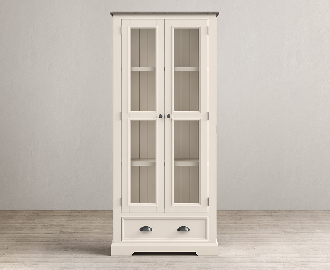 Product photograph of Dartmouth Oak And Soft White Painted Glazed Display Cabinet from Oak Furniture Superstore