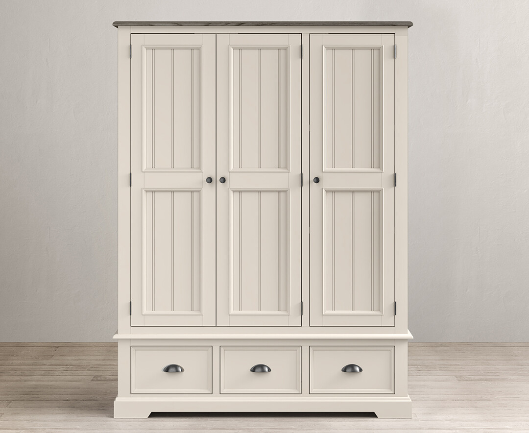 Product photograph of Dartmouth Oak And Soft White Painted Triple Wardrobe from Oak Furniture Superstore