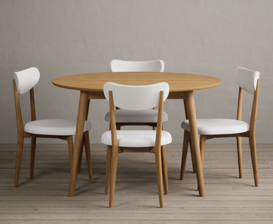 Photo 1 of Nordic 120cm round solid oak dining table with 4 white nordic chairs