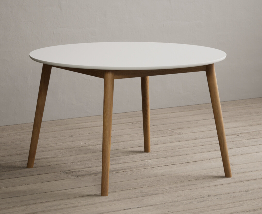 Photo 1 of Nordic 120cm round solid oak and signal white painted dining table