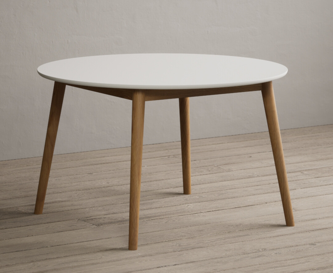 Product photograph of Nordic 120cm Round Solid Oak And Signal White Painted Dining Table from Oak Furniture Superstore