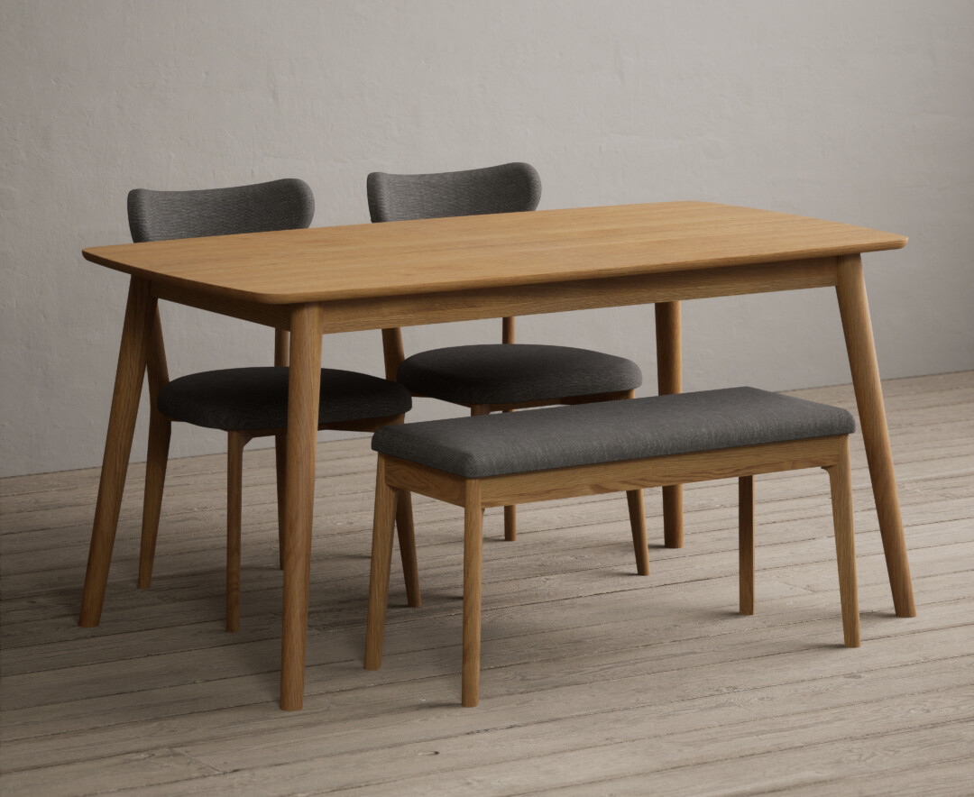 Photo 2 of Nordic 150cm solid oak dining table with 4 white nordic chairs and 1 grey nordic benches