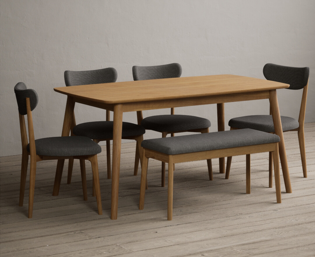 Photo 4 of Nordic 150cm solid oak dining table with 2 white nordic chairs and 1 grey nordic benches