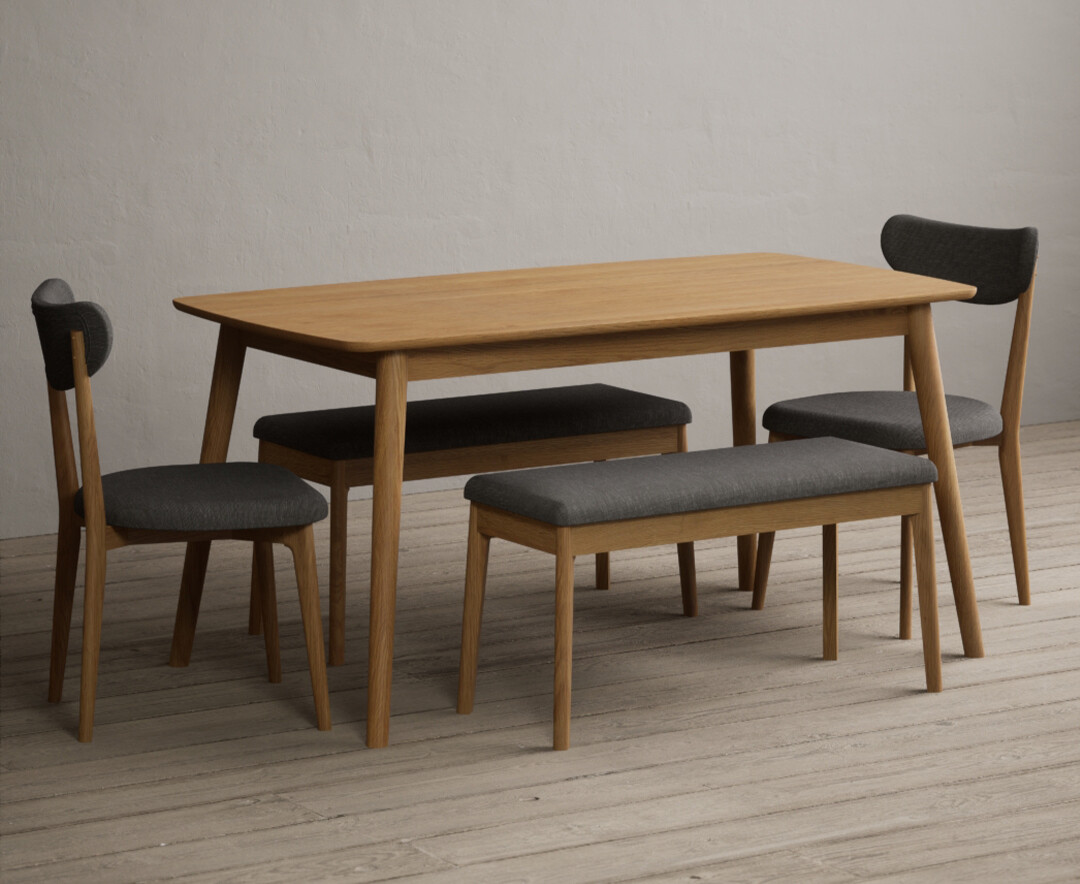 Photo 3 of Nordic 150cm solid oak dining table with 4 grey nordic chairs and 1 grey nordic benches