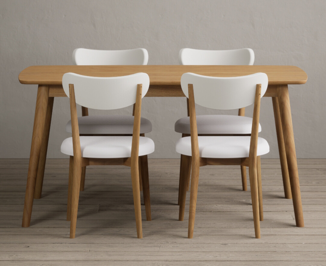 Product photograph of Nordic 150cm Solid Oak Dining Table With 4 White Nordic Chairs from Oak Furniture Superstore