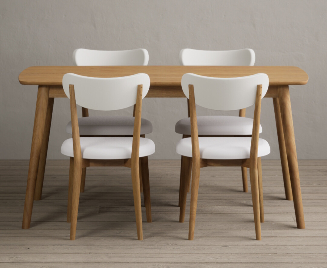 Nordic 150cm Solid Oak Dining Table With 4 White Nordic Chairs