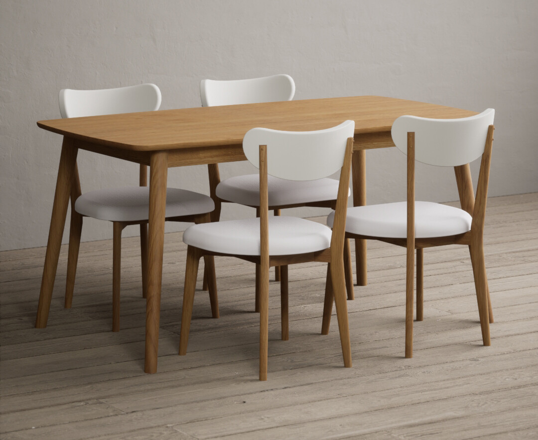 Photo 4 of Nordic 150cm solid oak dining table with 4 white nordic chairs