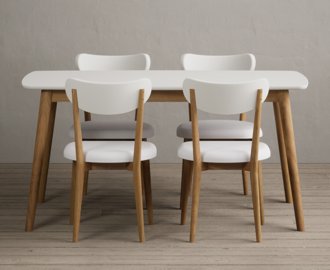 Product photograph of Nordic 150cm Solid Oak And Signal White Painted Dining Table With 4 White Nordic Chairs from Oak Furniture Superstore