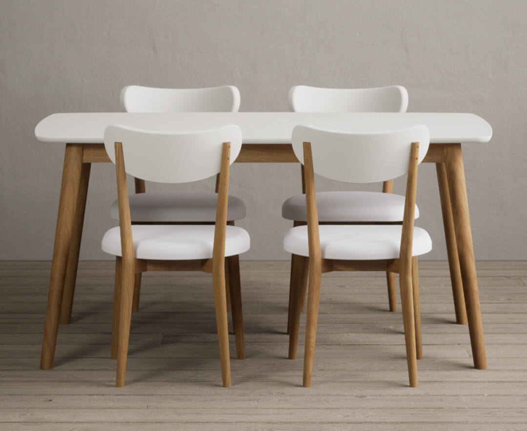 Nordic 150cm Solid Oak And Signal White Painted Dining Table With 4 White Nordic Chairs
