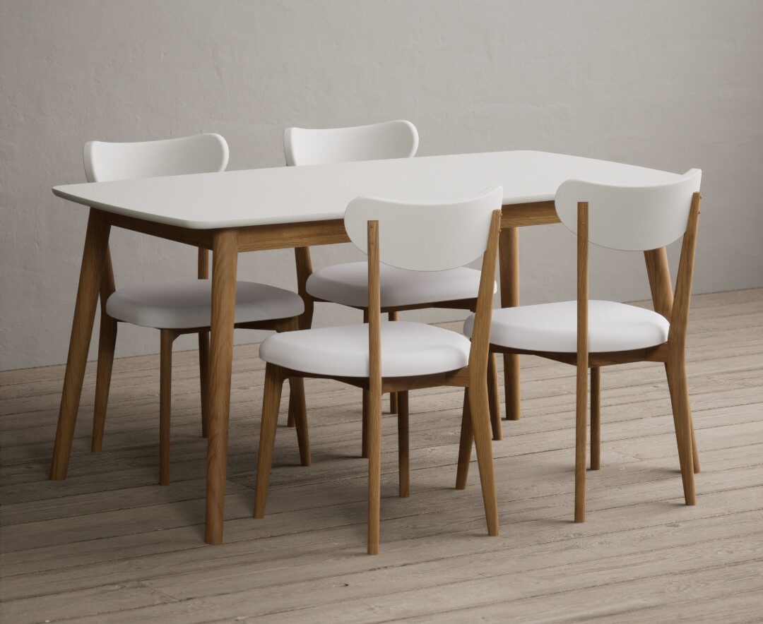 Product photograph of Nordic 150cm Solid Oak And Signal White Painted Dining Table With 4 White Nordic Chairs from Oak Furniture Superstore