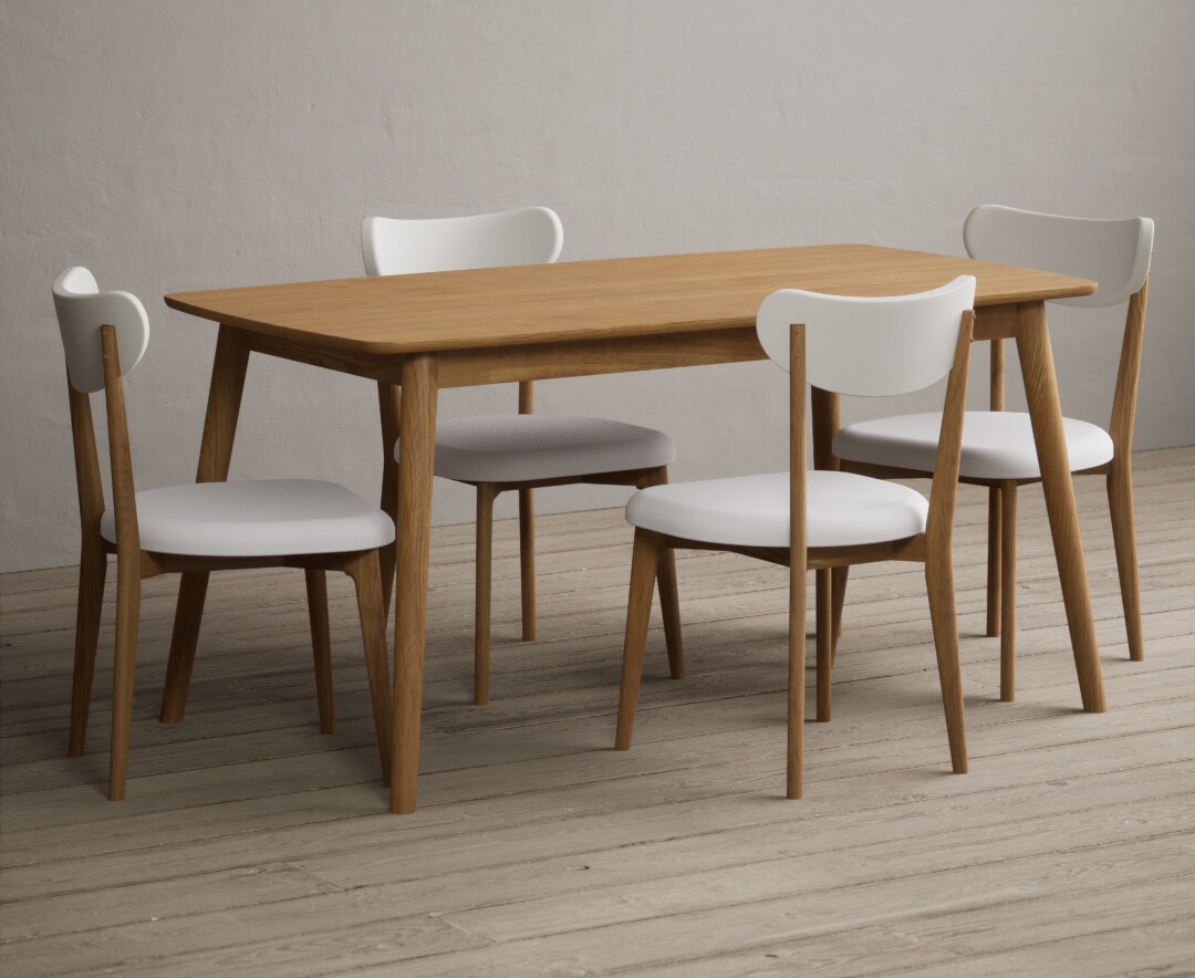Photo 3 of Nordic 150cm solid oak dining table with 6 white nordic chairs
