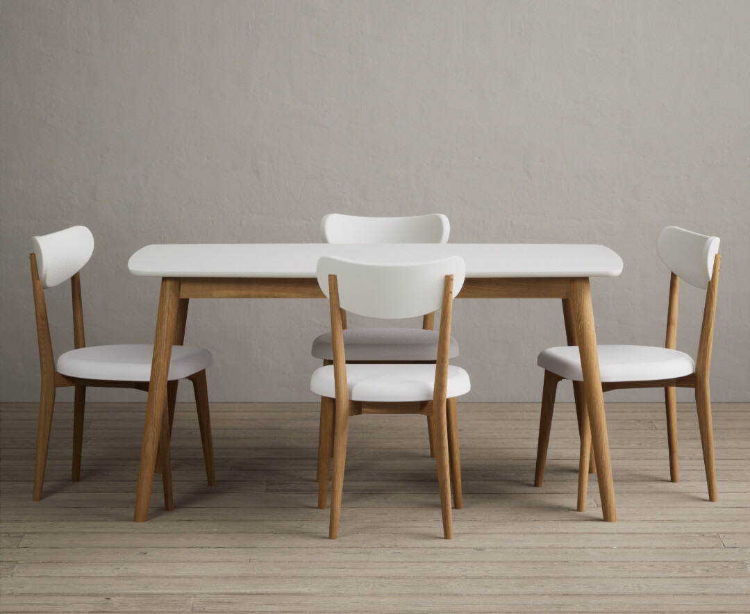 Photo 4 of Nordic 150cm solid oak and signal white painted dining table with 6 white nordic chairs