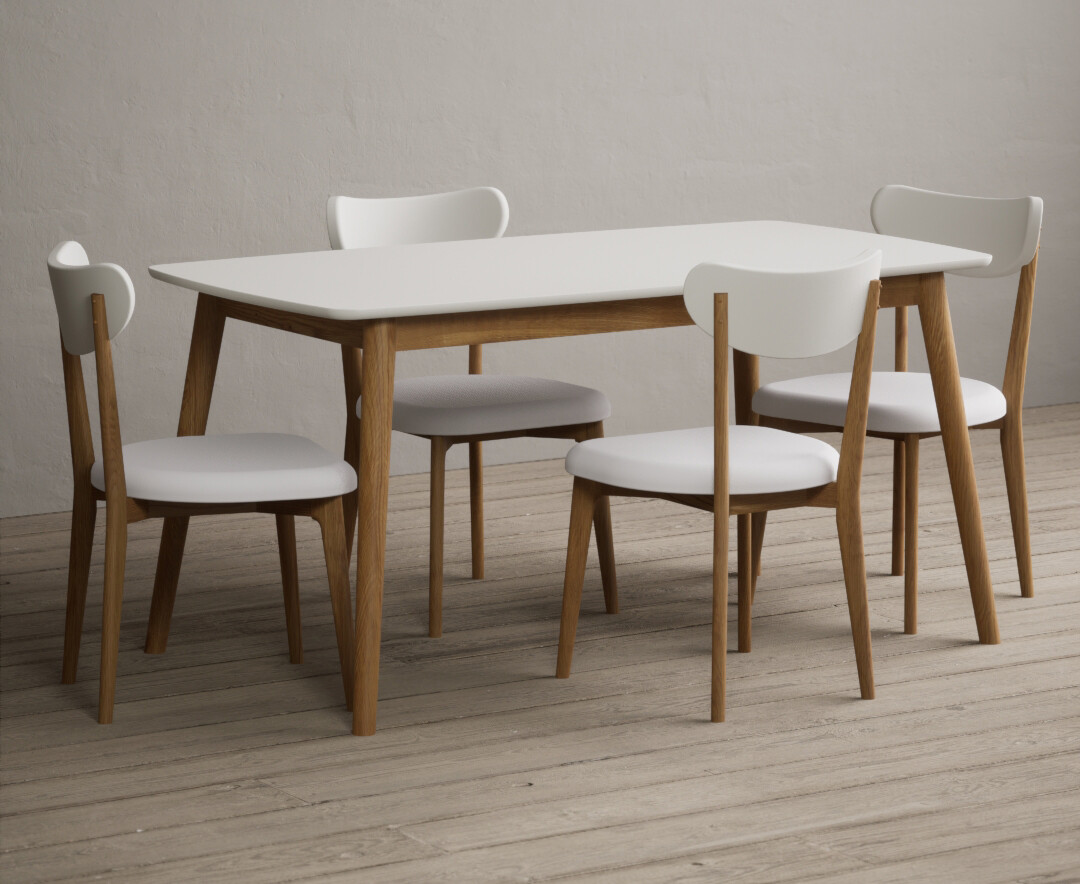 Photo 3 of Nordic 150cm solid oak and signal white painted dining table with 6 white nordic chairs