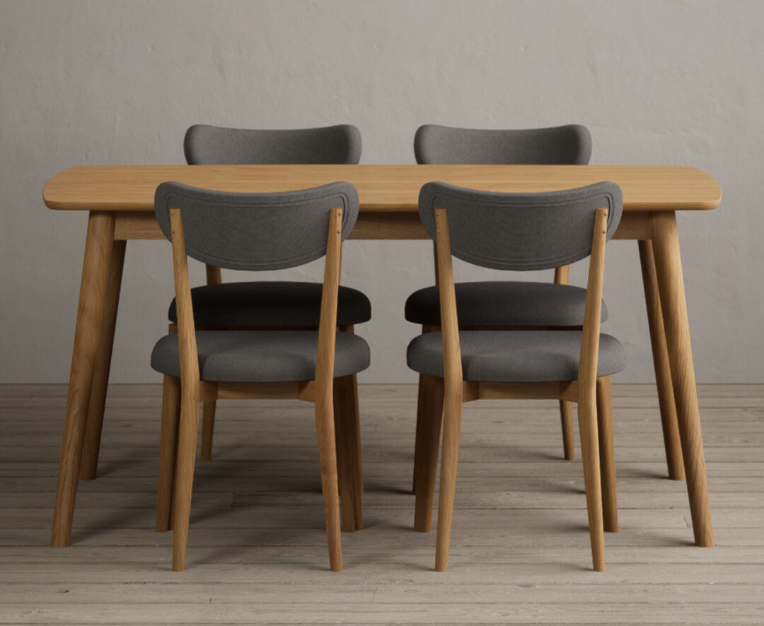 Product photograph of Nordic 150cm Solid Oak Dining Table With 6 Grey Nordic Chairs from Oak Furniture Superstore