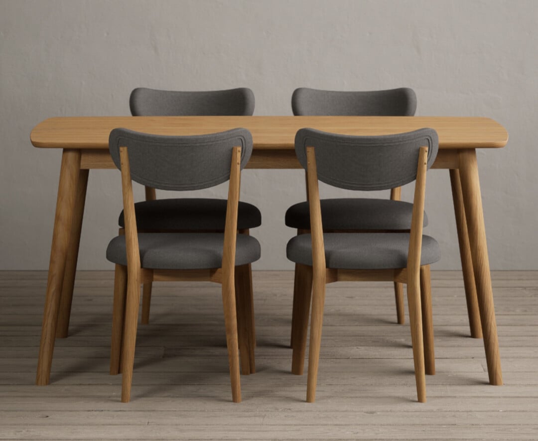 Nordic 150cm Solid Oak Dining Table With 6 Grey Nordic Chairs