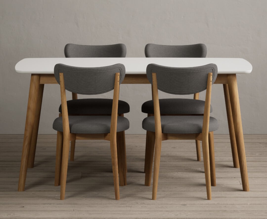 Nordic 150cm Solid Oak And Signal White Painted Dining Table With 4 Grey Nordic Chairs