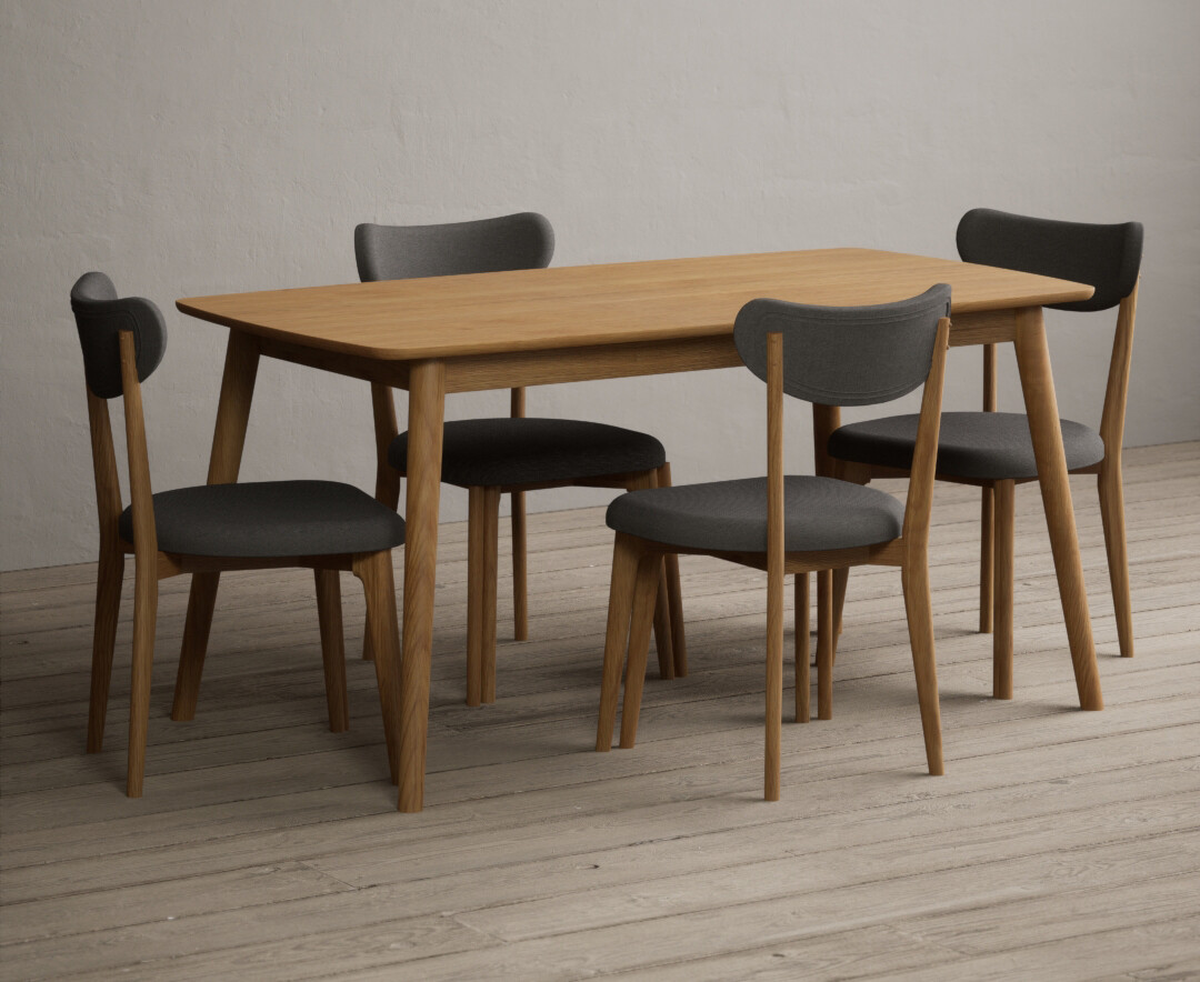 Photo 3 of Nordic 150cm solid oak dining table with 4 grey nordic chairs