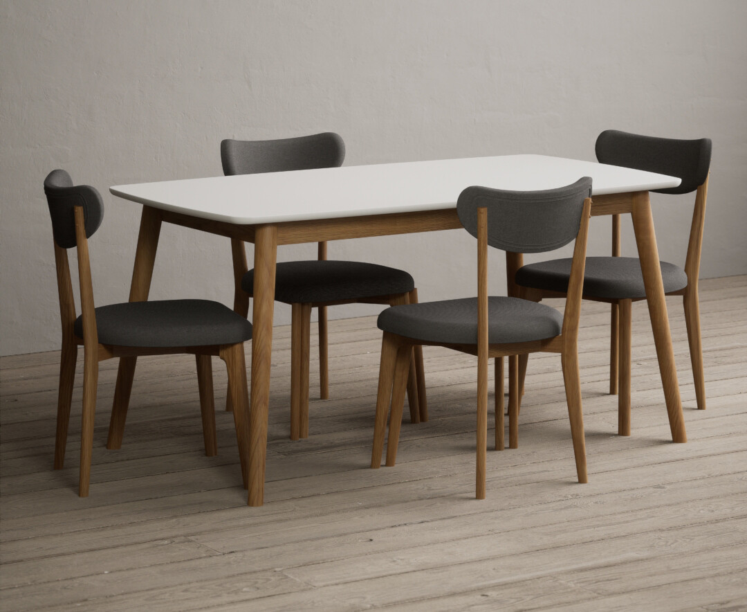 Photo 4 of Nordic 150cm solid oak and signal white painted dining table with 6 grey nordic chairs