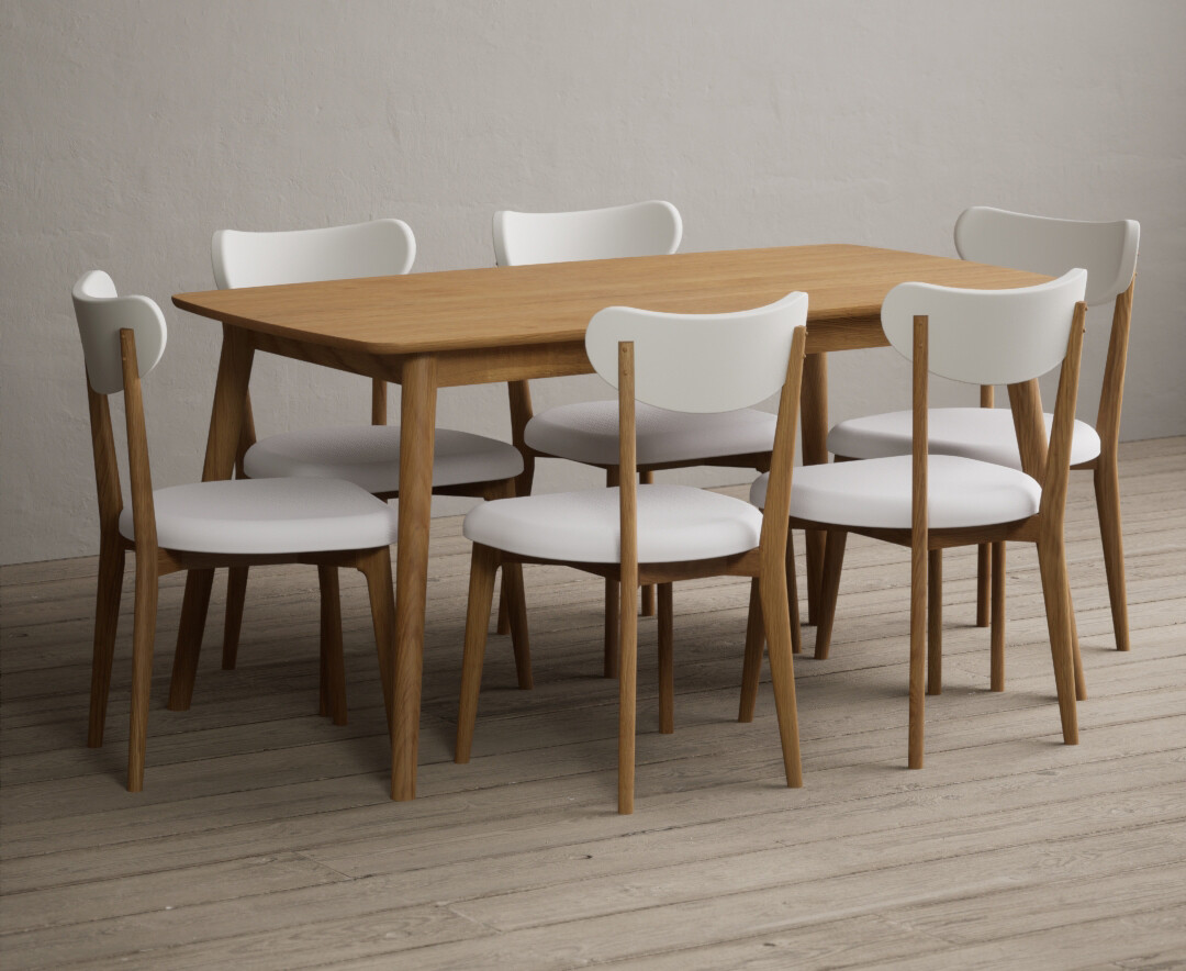 Photo 1 of Nordic 150cm solid oak dining table with 6 white nordic chairs