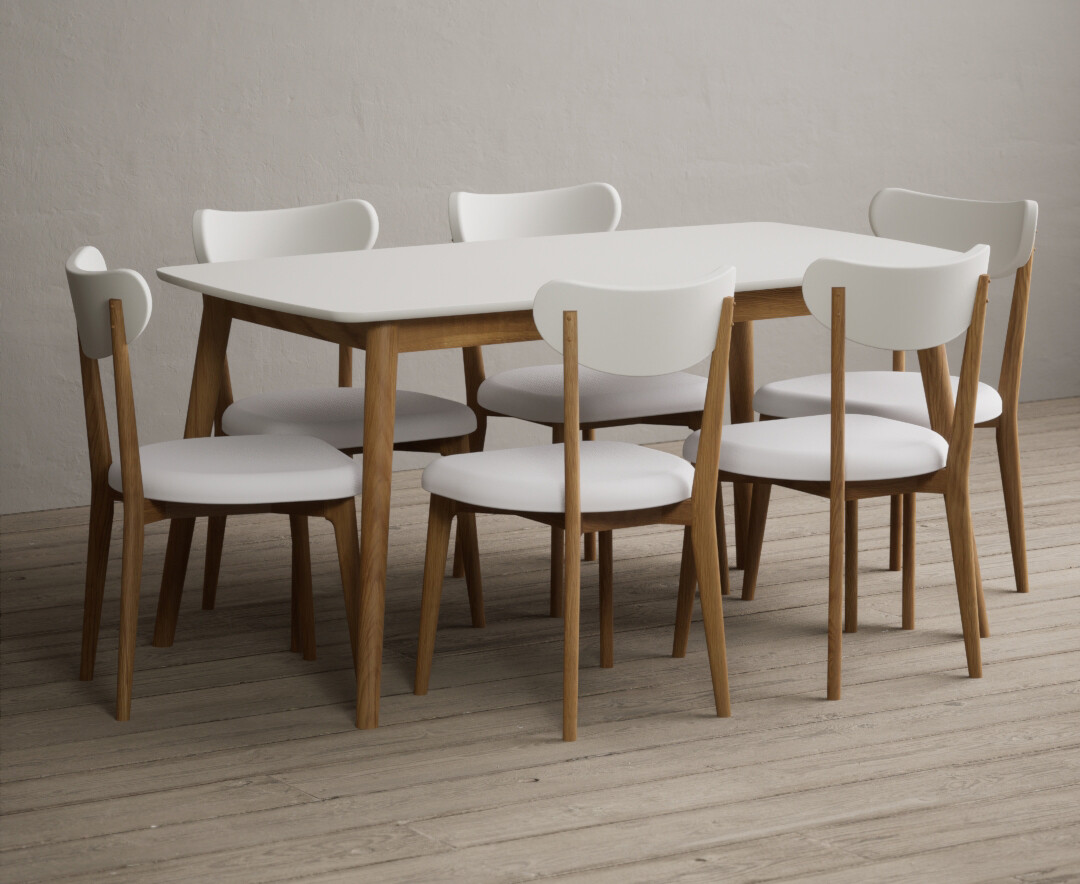 Photo 1 of Nordic 150cm solid oak and signal white painted dining table with 4 white nordic chairs