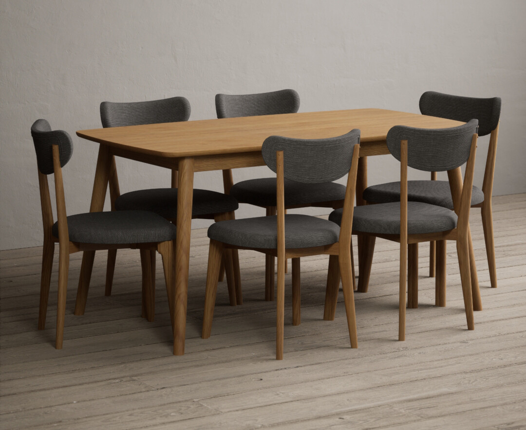 Photo 1 of Nordic 150cm solid oak dining table with 6 grey nordic chairs
