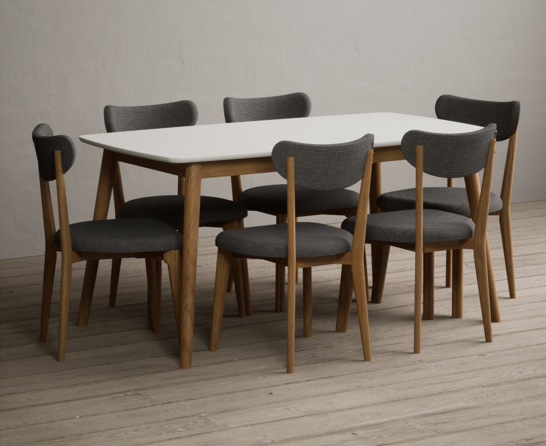 Photo 1 of Nordic 150cm solid oak and signal white painted dining table with 4 grey nordic chairs