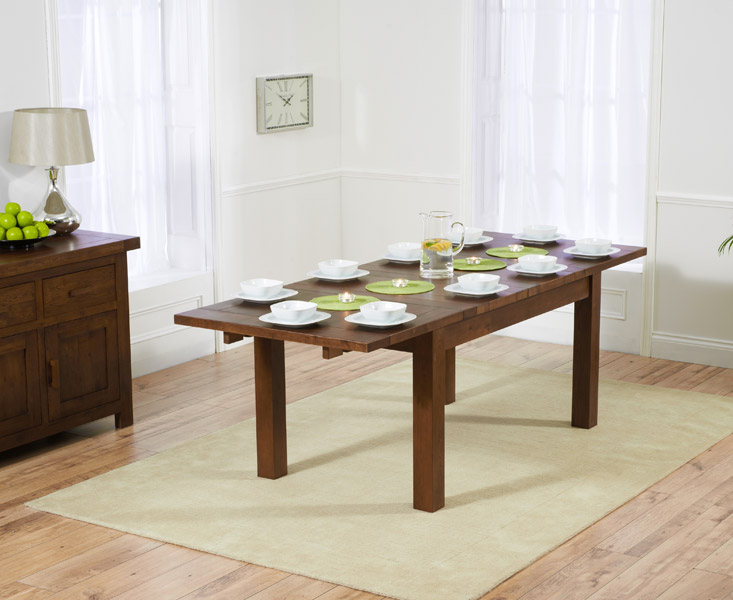 Photo 3 of Normandy 150cm dark solid oak extending dining table with 6 natural darcy fabric dark oak leg chairs