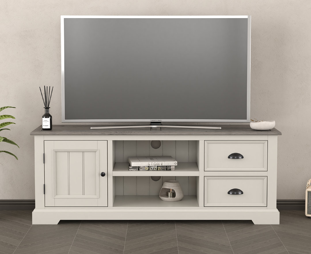 Product photograph of Dartmouth Oak And Soft White Painted Super Wide Tv Cabinet from Oak Furniture Superstore